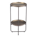 Bronze and Gray Steel Round Pedestal End Table - 32-inch