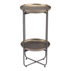 Bronze and Gray Steel Round Pedestal End Table - 32-inch