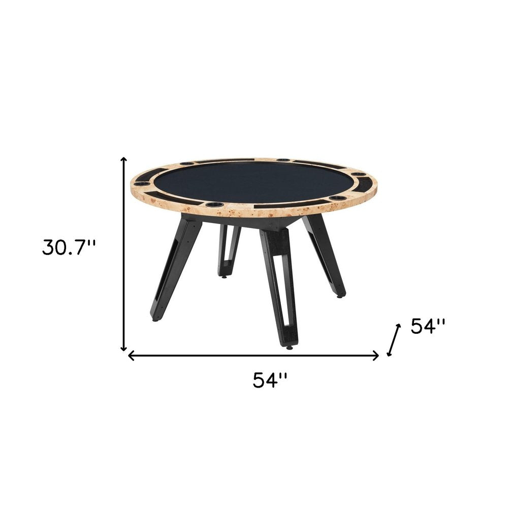 Natural Burl and Black Round Convertible Game Table - 54-inch