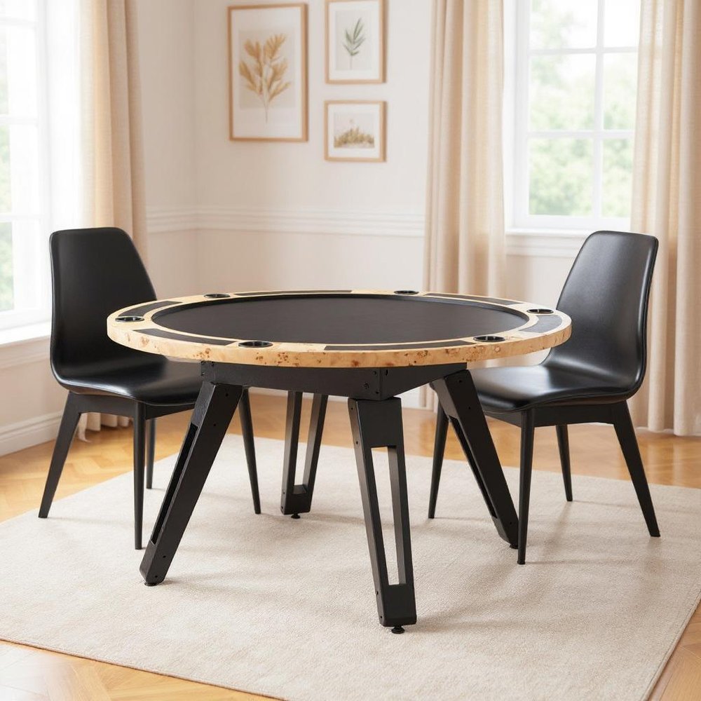 Natural Burl and Black Round Convertible Game Table - 54-inch