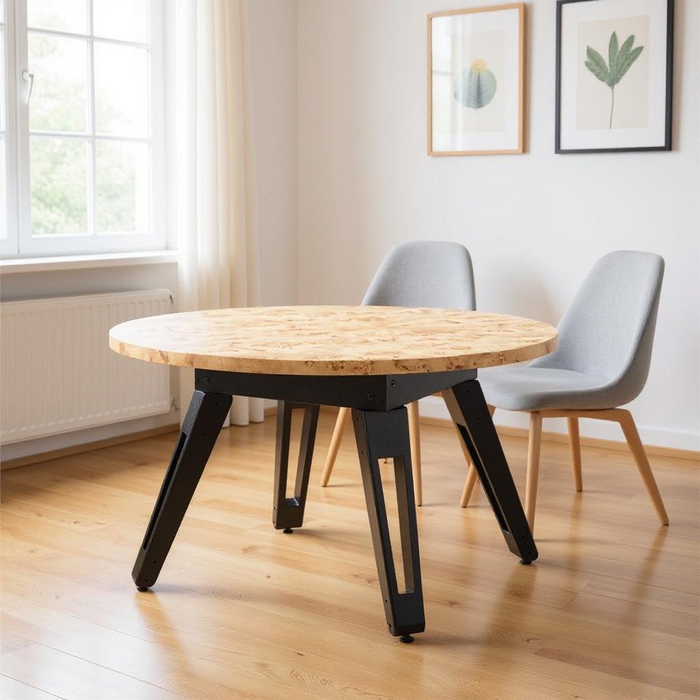 Natural Burl and Black Round Convertible Game Table - 54-inch