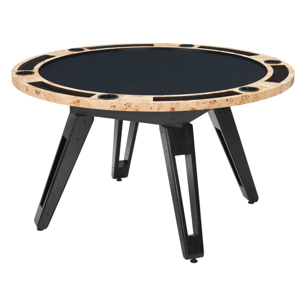 Natural Burl and Black Round Convertible Game Table - 54-inch