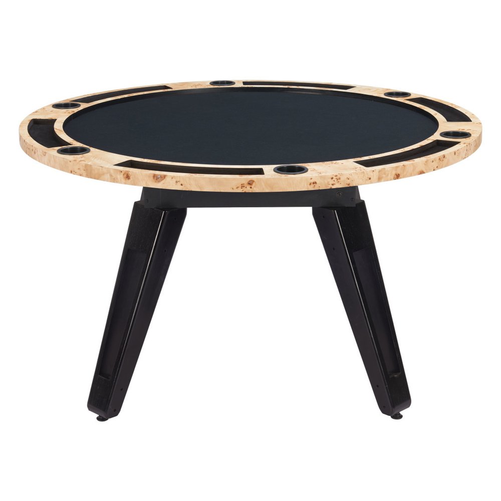 Natural Burl and Black Round Convertible Game Table - 54-inch