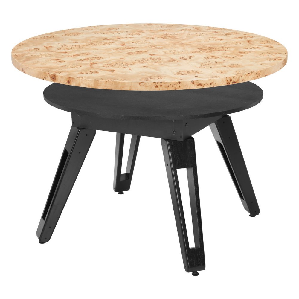 Natural Burl and Black Round Convertible Game Table - 54-inch