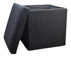 Black Boucle Cube Storage Ottoman - 15-inch