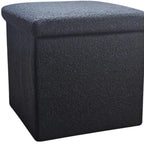 Black Boucle Cube Storage Ottoman - 15-inch