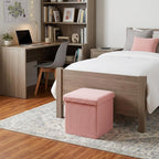 Pink Boucle Cube Storage Ottoman - 15-inch