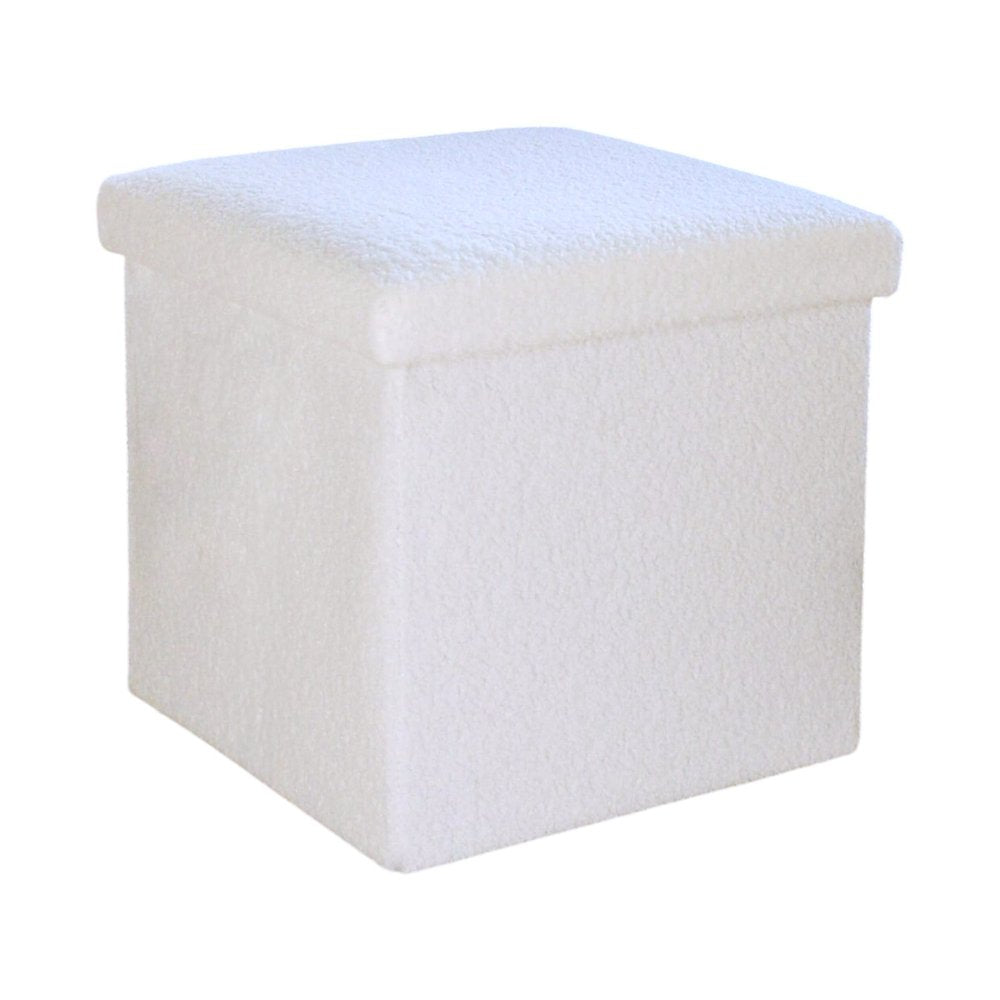 White Boucle Cube Storage Ottoman - 15-inch