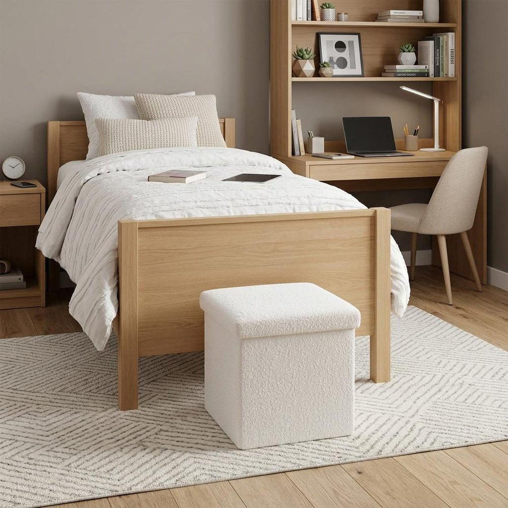 White Boucle Cube Storage Ottoman - 15-inch