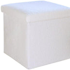 White Boucle Cube Storage Ottoman - 15-inch