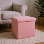 Pink Boucle Cube Storage Ottoman - 15-inch