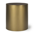 Antiqued Gold and Brown Metal and Solid Wood Drum End Table with Storage