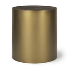 Antiqued Gold and Brown Metal and Solid Wood Drum End Table with Storage