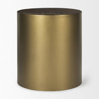 Antiqued Gold and Brown Metal and Solid Wood Drum End Table with Storage