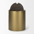 Antiqued Gold and Brown Metal and Solid Wood Drum End Table with Storage