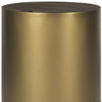Antiqued Gold and Brown Metal and Solid Wood Drum End Table with Storage