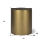 Antiqued Gold and Brown Metal and Solid Wood Drum End Table with Storage
