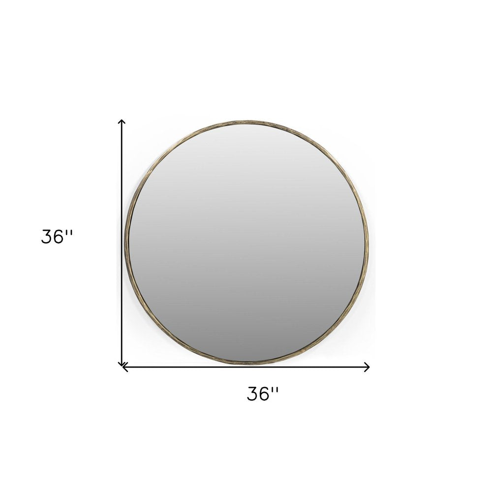 Antiqued Brass Iron Round Framed Accent Mirror - 36-inch