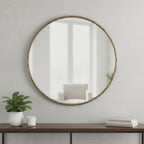 Antiqued Brass Iron Round Framed Accent Mirror - 36-inch