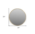 Antiqued Brass Iron Round Framed Accent Mirror - 24-inch