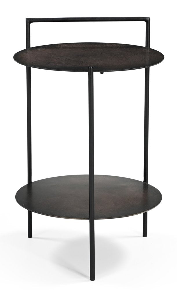 Antiqued Bronze and Black Distressed Iron Round End Table with Shelf - 22-inch