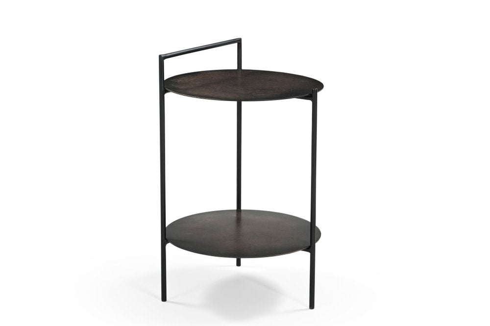Antiqued Bronze and Black Distressed Iron Round End Table with Shelf - 22-inch