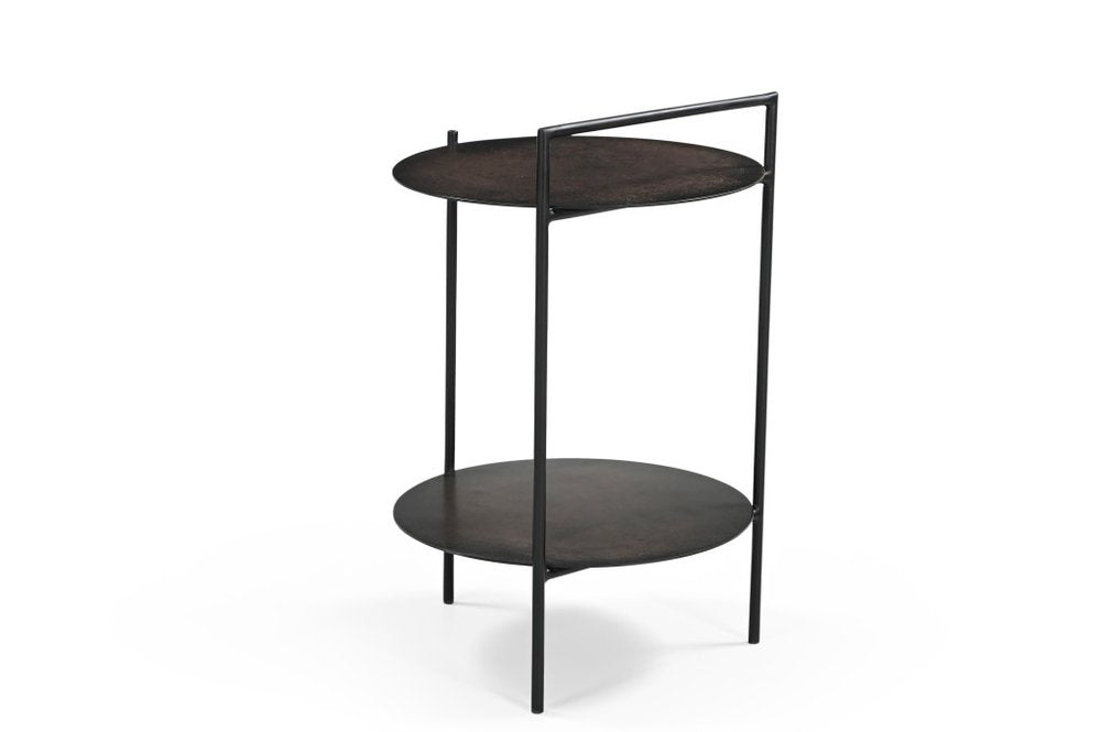 Antiqued Bronze and Black Distressed Iron Round End Table with Shelf - 22-inch