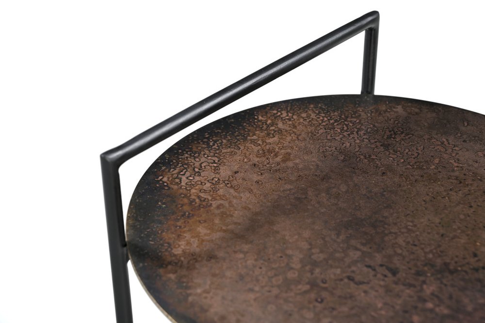 Antiqued Bronze and Black Distressed Iron Round End Table with Shelf - 22-inch