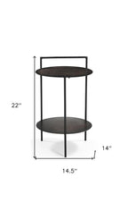 Antiqued Bronze and Black Distressed Iron Round End Table with Shelf - 22-inch