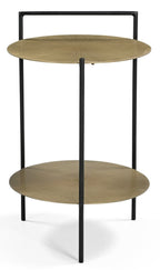Antiqued Bronze and Black Distressed Iron Round End Table with Shelf - 22-inch