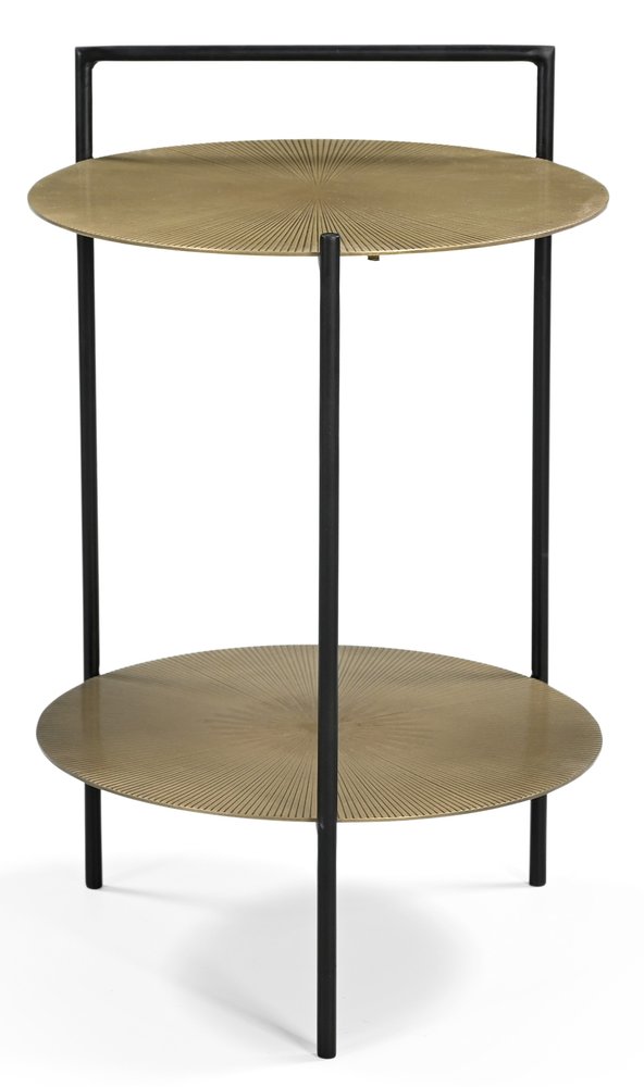 Antiqued Bronze and Black Distressed Iron Round End Table with Shelf - 22-inch