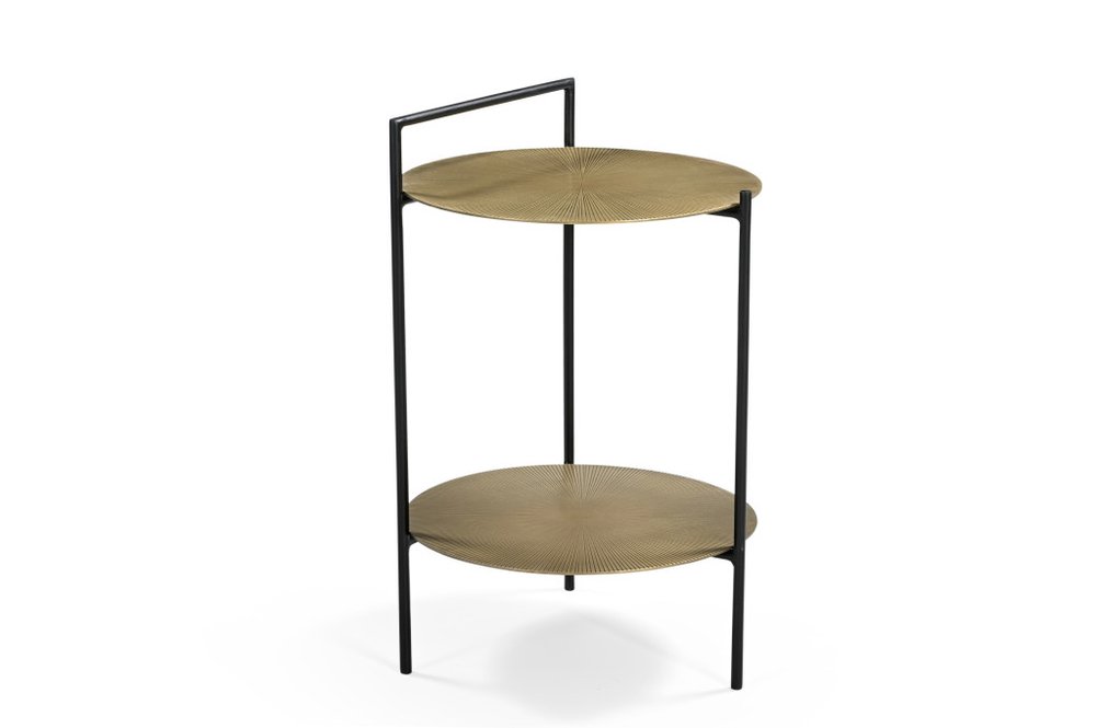 Antiqued Bronze and Black Distressed Iron Round End Table with Shelf - 22-inch