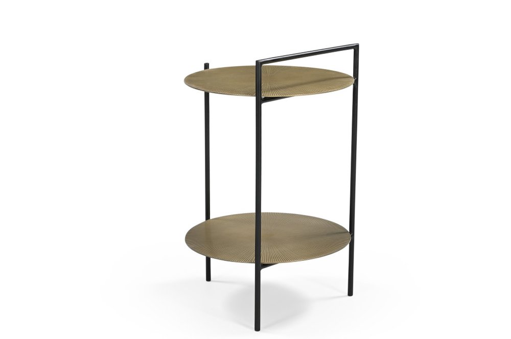 Antiqued Bronze and Black Distressed Iron Round End Table with Shelf - 22-inch