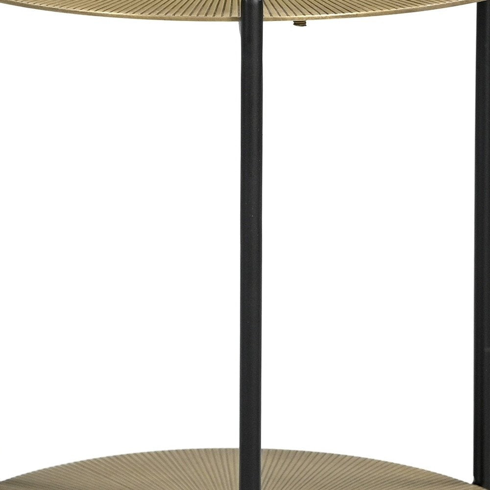Antiqued Bronze and Black Distressed Iron Round End Table with Shelf - 22-inch