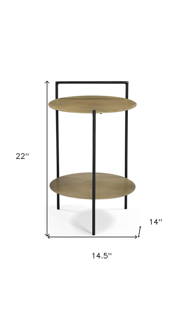 Antiqued Bronze and Black Distressed Iron Round End Table with Shelf - 22-inch