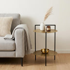 Antiqued Bronze and Black Distressed Iron Round End Table with Shelf - 22-inch