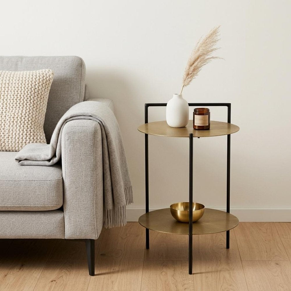 Antiqued Bronze and Black Distressed Iron Round End Table with Shelf - 22-inch