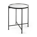 Silver and Black Mirrored Glass and Iron Round End Table - 24-inch