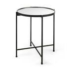 Silver and Black Mirrored Glass and Iron Round End Table - 24-inch
