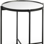 Silver and Black Mirrored Glass and Iron Round End Table - 24-inch