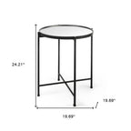Silver and Black Mirrored Glass and Iron Round End Table - 24-inch