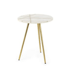 White and Gold Stone and Metal Tray Table - 16-inch