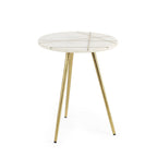 White and Gold Stone and Metal Tray Table - 16-inch