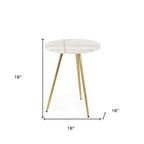 White and Gold Stone and Metal Tray Table - 16-inch