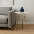 White and Gold Stone and Metal Tray Table - 16-inch
