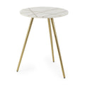 White and Gold Stone and Metal Tray Table - 18-inch
