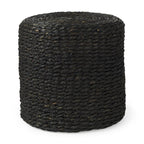 Black Water Hyacinth Round Pouf Ottoman - 18-inch