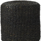 Black Water Hyacinth Round Pouf Ottoman - 18-inch