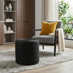 Black Water Hyacinth Round Pouf Ottoman - 18-inch