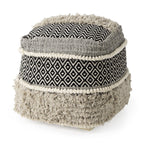 Black Gray and White Cotton Geometric Pouf Ottoman - 16-inch